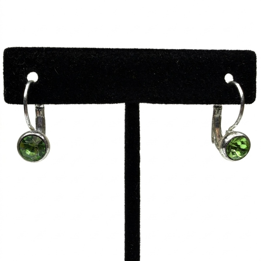 Silver Tone Green Crystal Gemstone Drop Earrings Fashion Jewelry Leverback